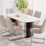 Home Centre Trinity Faux Marble 6-Seater Dining Set With Chairs – Beige
