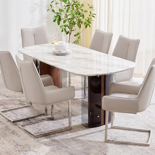 Home Centre Trinity Faux Marble 6-Seater Dining Set With Chairs – Beige