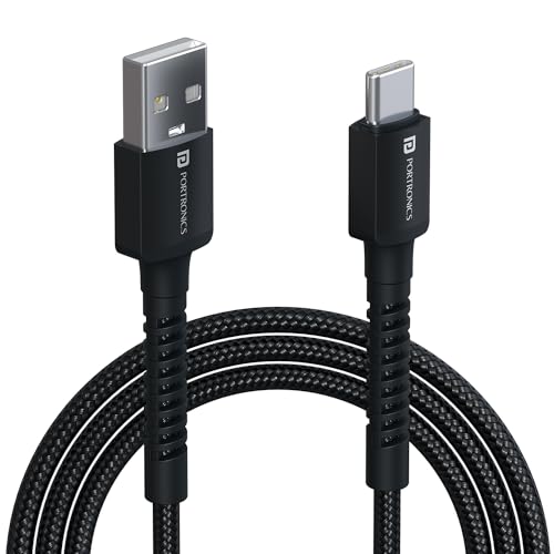 Portronics Konnect X Usb To Type C Cable With 3A Output, Fast Charging & Data Transfer, Nylon Braided, Aluminium Alloy Shell, 1M Length Compatible With Type C Smartphones(Black)