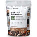 Cureveda Pro-Build Plant Protein Powder | 27G Vegan Protein + 6 Mushrooms | 5.1G Bcaa & Digestive Enzymes | Cordyceps, Lion’S Mane, Reishi, Chaga, Shiitake, Turkey Tail | Chocolate | 500G