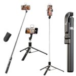 Kratos K9 Selfie Stick Tripod With Light, 67 Inch /170Cm Reinforced Tripod For Mobile Phone, Multi-Functional Bluetooth Long Selfie Stick For Travel,Vlogging,Compatible With Iphone And All Smartphones