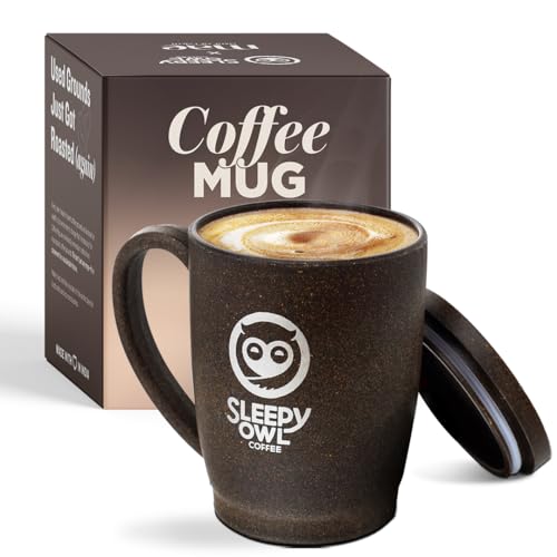Sleepy Owl Coffee Mug With Lid | Crafted From Used Coffee Grounds | Eco-Friendly & Sustainable Cup | Microwave Safe | Spill Proof | Travel Friendly | Office | Home | Premium Gift | 370Ml 1 Piece