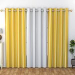 Ivaza Solid Plain Polyester Window Curtains Set Of 3, (4 Feet X 5 Feet, Yellow White