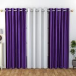 Ivaza Solid Plain Polyester Window Curtains Set Of 3, (4 Feet X 5 Feet, Purple White