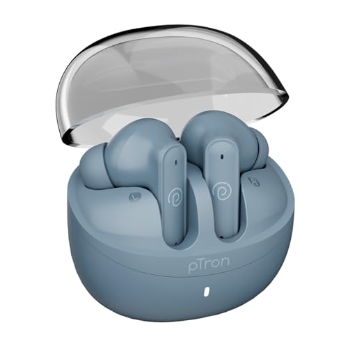 Ptron Bassbuds Indie In-Ear Tws Earbuds W/ 10Mm Drivers, 45Hrs Playtime, Dual Hd Mic & Ai-Enc Calls, Custom Eq, Mobile App, Bluetooth V5.4 Earphones, Voice Assistant, Type C Charging & Ipx5 (Gray)