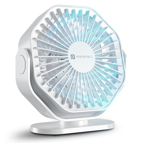 Portronics Chill On, Mini Type-C Powered Table & Hanging Fan, 360° Rotation, 3-Speeds, Upto 5000 Rpm, Bldc Motor, One Button Control, Compact 3.25” Design With Loop For Desk, Home, Office & Travel
