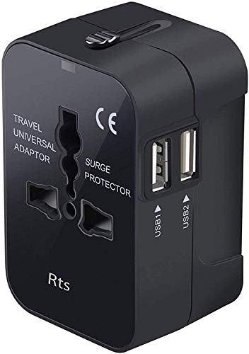 Rts Universal Travel Adapter, International All In One Worldwide Travel Adapter And Wall Charger With Usb Ports With Multi Type Power Outlet Usb 2.1A,100-250 Voltage Travel Charger (Black)