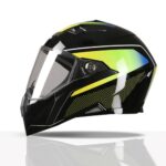 Tvs Racing Anti Matter Fullface Helmet For Bike & Motorcycle Riders-Dot &Isi Certified-Lightweight Abs Shell,Uv Resistant-Ventilated Comfort Liner,Quick-Release Visor &Chin Strap(Glossy Black Green/L)