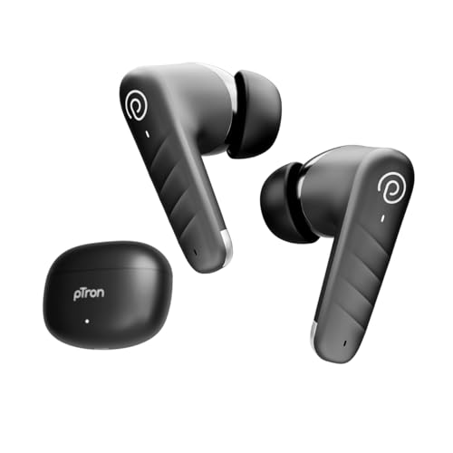 Ptron Bassbuds Spark In-Ear Tws Earbuds With Stereo Sound, 40Hrs Playtime, Stereo Calls, Bluetooth V5.3 Headphones With Quick Pairing, Touch Control, Voice Assistant, Type C Charging & Ipx5 (Black)