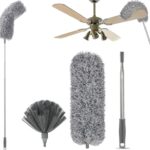 2 In 1 Long Handle Microfiber Feather Ceiling Duster For Dust Cleaning With Extendable Pole 30-100 Inch With Anti Scratch Bendable Head For Cleaning High Cobweb Stick High Ceiling Fan Mop-Gray