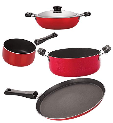 Nirlon Odor Free 3 Layer Non Stick Coating Cookware Gift Item Set Of 4 Pieces With Bakelite Handle(Ft13_Dkd(M)_Sp(B)_Cs24)