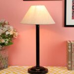 Tu Casa Modern Bedside Table Lamp With Off-White Cotton Shade And Black Metal Base | Decorative Bedroom Lamp For Home, Living Room, Study Table | Office Lighting