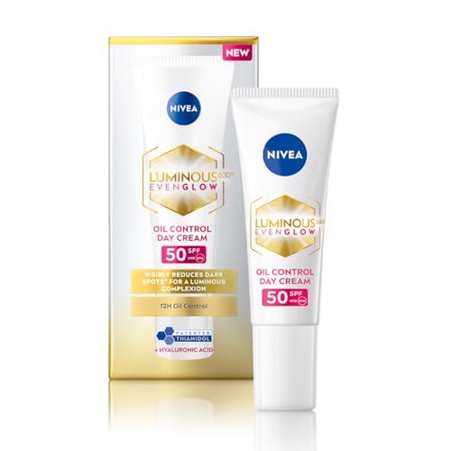 Nivea Luminous Even Glow Oil Control Day Cream For Face |Spf 50 With Uv Protection & Uva Uvb Filters | Thiamidol, Hyaluronic Acid, Vitamin E For Dark Spots Reduction & Deep Moisturization