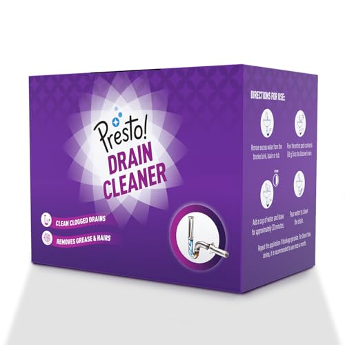 Amazon Brand – Presto! Drain Cleaner Powder | 800 Gram | 50G X 16 Packs | Removes Blockages | Breaks Down Grease And Hair | Fast Acting Formula | Drainpipe Safe | Easy Application