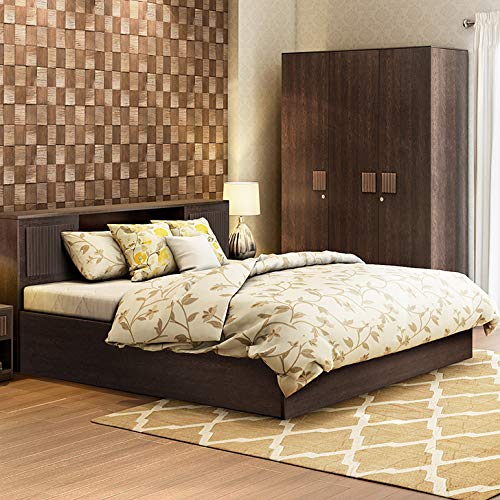 Hometown Tiago Engineered Wood Box Storage Queen Size Bed In Wenge Colour