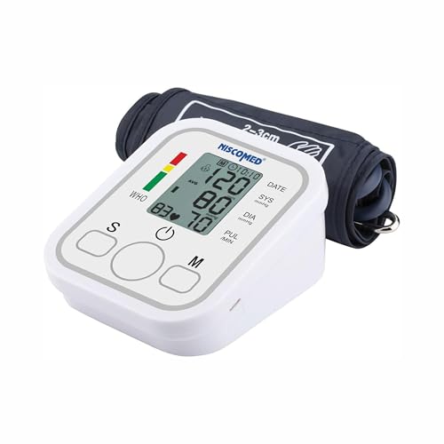 Niscomed Pw-222 Fully Automatic Digital Blood Pressure Monitor | Portable Upper Arm Bp Machine For Home Use | Adult Cuff 22–32 Cm | One-Touch Operation & Lcd Display (White)