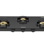 Havells Contour Toughened Glass-Top 3 Brass Burner Lpg Gas Stove | Removable Drip Tray | Soft Touch, Ergonomically Designed Knobs | 2 Years Comprehensive Warranty (Black)
