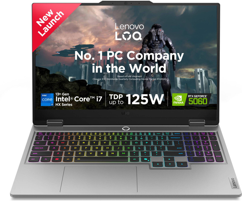 Lenovo Loq 2025 Intel Core I7 13Th Gen 13700Hx – (16 Gb/1 Tb Ssd/Windows 11 Home/8 Gb Graphics/Nvidia Geforce Rtx 5060) Loq 15Irx10 Gaming Laptop(15.6 Inch, Luna Grey, 2.4 Kg, With Ms Office)