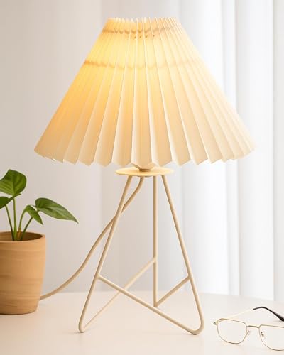 Homesake® Retro Down To The Wire Metal Table Lamp With Fabric Shade, Bedside Lamp Gift Housewarming Home Living Room, Pleated Shade (Off-White)