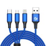 Call Mate 3 In 1 Multiple Usb Fast Charging And Data Cable For Compatible With Iphone 14/14 Pro /14 Pro To Max/X/Xs/Xr/Xs Max, Samsung Galaxy S22/S22+, Ultra 5G, Pixel, Switch & More (Blue)