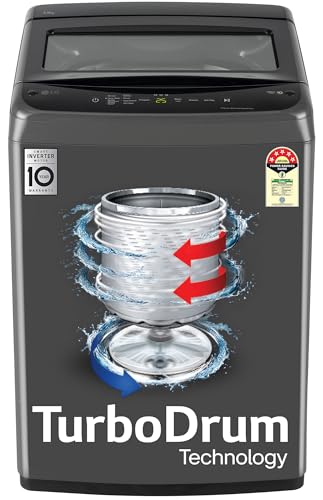 Lg 8 Kg 5 Star Smart Inverter Technology Fully Automatic Top Load Washing Machine (T80Vbmb4Z, Turbodrum, Auto Prewash, Stainless Steel Drum, Led Display, Smart Diagnosis, Middle Black)