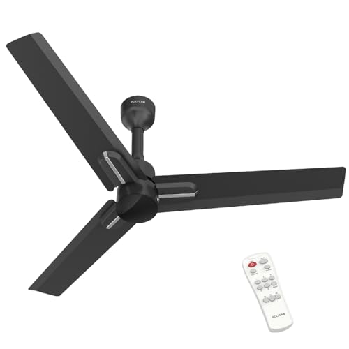 Polycab Wizzy Neo 1200Mm 5-Star Bldc, Remote Ceiling Fan For Home | 100% Copper, High Air Delivery, 7 Speed Setting, Sleep Mode, Reverse Rotation, Boost Technology | 3+1 Years Warranty【Black Silver】