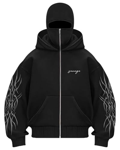 Be Savage Ninja Balaclava Zipper Hoodie Zipper Jacket For Men Winterwear Jackets For Men (Black, S)