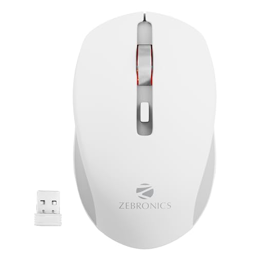 Zebronics Zeb-Jaguar Wireless Mouse, 2.4Ghz With Usb Nano Receiver, High Precision Optical Tracking, 4 Buttons, Plug & Play, Ambidextrous, For Pc/Mac/Laptop (White+Grey)