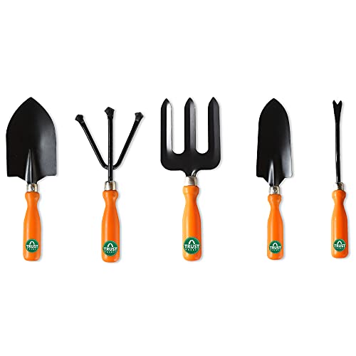 Trustbasket Gardening Tools Kit For Home 5-Piece Garden Tools For Home Gardening Set Including Big & Small Trowel, Cultivator, Weeder & Garden Fork Durable Agriculture Tools & Gardening Items Combo