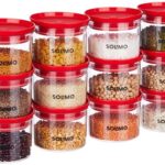 Amazon Brand – Solimo Plastic Storage Jar And Container Set I Air Tight & Bpa Free Containers For Kitchen Storage Set I Grocery Kitchen Container Set I Multipurpose Jar, 500 Ml Each, Set 12, Red