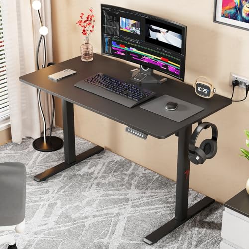 Lukzer Electric Automatic Height Adjustable Sit Stand Desk | Black Frame Black Top | Ergonomic Study Table With Digital Display & Memory Preset Option For Home & Office (Est-003/70 X 110 X 60Cm)