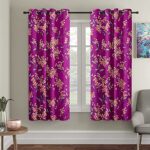 Cortina Floral Light-Filtering Polyester Curtains 9 Feet Long Set Of 2 For Long Door [ Opacity: 50-60%, Color: Pink, Printed Curtain -130 Gsm ]