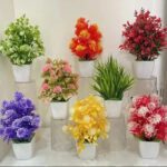 Ryme Set Of 8 Bonsai Wild Artificial Plant  With Pot(15 Cm, Multicolor)