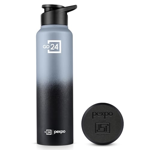 Pexpo Craft Pro 1000 Isi Certified Stainless Steel Sports/Fridge Water Bottle With Sipper Cap – 950Ml |Single Wall | For Home, Office, Gym, Travelling | Lightweight| Bpa Free – Grey&Knight Black Ombre