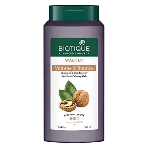 Biotique Bio Walnut Volume And Bounce Shampoo And Conditioner | For Fine And Thinning Hair| Volumizing Shampoo For Thin Hair |100% Botanical Extracts |340Ml