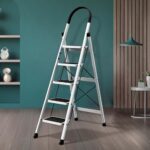 Plantex 5 Step Steel Ladder For Home/Minor Surface Marks/Strong Foldable Anti-Skid Ladder – Refurbished (Apex White)