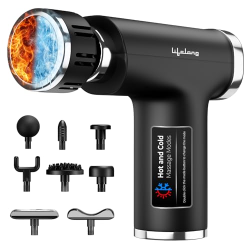 Lifelong Llgm945 Percussion Massage Gun For Pain Relief, Deep Tissue Full Body Massager With 9 Heads & 9 Speeds, Cold & Hot Compress Alloy Head, Usb Type-C Charging, Cordless Brushless Motor, Quiet Operation For Neck, Back, Shoulders, Legs, Arms & Feet (Black)