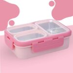 Darkpyro 3 Lunch Box Comes With 3 Detachable Inner Steel Compartments| Bpa-Free Lunch Box For Fresh Meals On-The-Go Ideal For School, Office, And Travel- Pink 600Ml