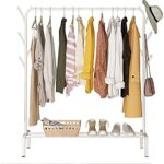 Lukzer | Heavy-Duty Metal Garment Rack With Bottom Storage Shelf & 4 Side Hooks | Freestanding Clothes Stand For Bedroom, Entryway, Living Room | White | 40 X 110 X 148 Cm | Model No. Mgs-001