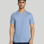 Puma Solid Men V Neck Blue T-Shirt