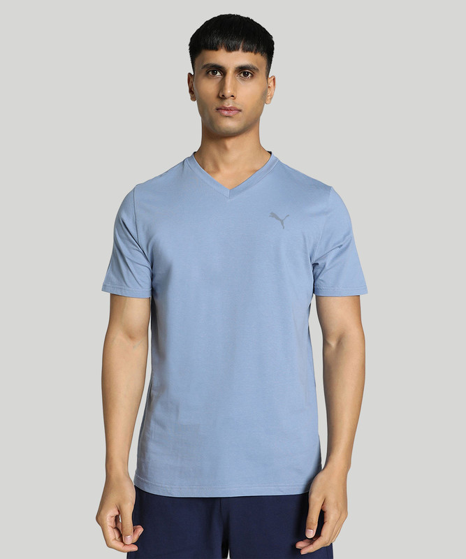 Puma Solid Men V Neck Blue T-Shirt