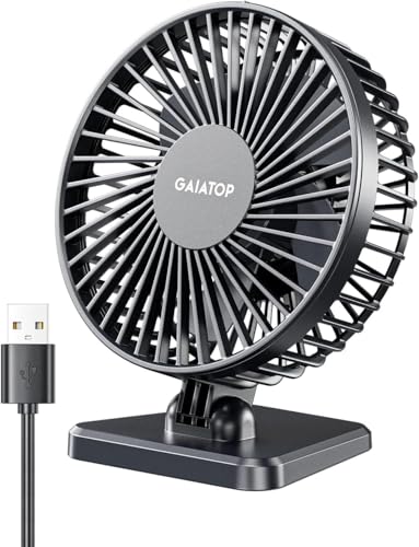Gaiatop Small Desk Fan, 4.5 Inch Portable 3 Speeds Wind Desktop Table Cooling Fan In Single Button, Adjustment Mini Personal Fan For Home Desktop Office Car Outdoor, Black (Not Battery)