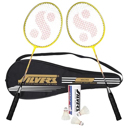 Silver’S Micro Badminton Kit (2 Racquets With Full Cover, 1 Box Feather Shuttlecock Pack Of 3), Multicolor