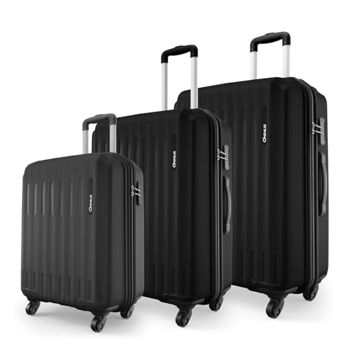 Safari Genius Alley Set Of 3 (Cabin + Medium + Large) Trolley Bags, Hard Case Polypropylene, 4 Wheels, 360 Degree Wheeling Luggage, Suitcase For Travel, Black