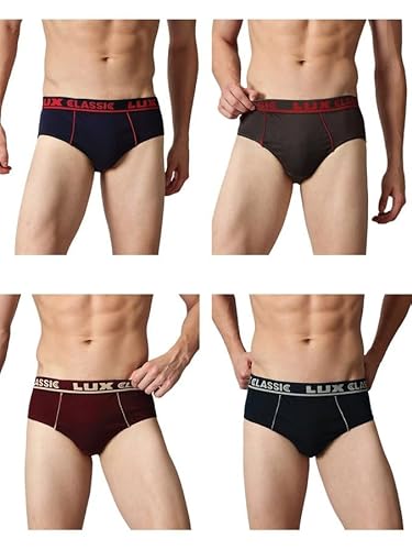 Lux Classic Men’S Brief – Value Pack | 100% Cotton V Shape Underwear | Comfortable Lux Brief Pack Of 4 (Color May Vary) O/E-80Cm