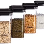 Amazon Brand – Solimo Plastic Storage Jar And Container Set I Air Tight & Bpa Free Containers For Kitchen Storage Set I Grocery Kitchen Container Set I Multipurpose Jar, 1100 Ml Each, Set 4, Black