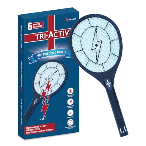 Tri-Activ Anti Mosquito Bat | 6 Months Warranty | Rechargable Upto 500 Times | Mosquito Killer Racket | Insect Killer & Fly Swatter | Long Lasting Battery |Iso Certified | Pack Of 1