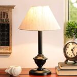 Tu Casa Off White Cotton Shade With Black Metal-Iron Base Table Lamp | Elegant Bedside & Desk Lamp For Bedroom, Living Room, Office, Home Décor & Gifting (Height : 17 Inch/No Blub Included)