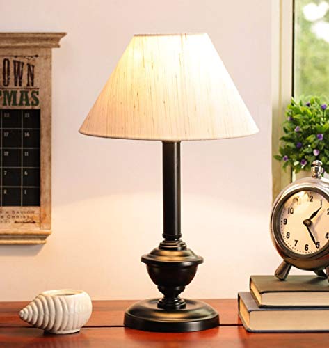 Tu Casa Off White Cotton Shade With Black Metal-Iron Base Table Lamp | Elegant Bedside & Desk Lamp For Bedroom, Living Room, Office, Home Décor & Gifting (Height : 17 Inch/No Blub Included)