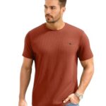 Awg All Weather Gear Men Waffle Knit Regular Fit Solid Crew Neck T-Shirt | Tees For Man | Textured Half Sleeve Stylish T-Shirt’S | Rust, Medium